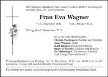 Traueranzeige Eva Wagner