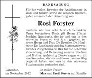Traueranzeige Rosi Forster
