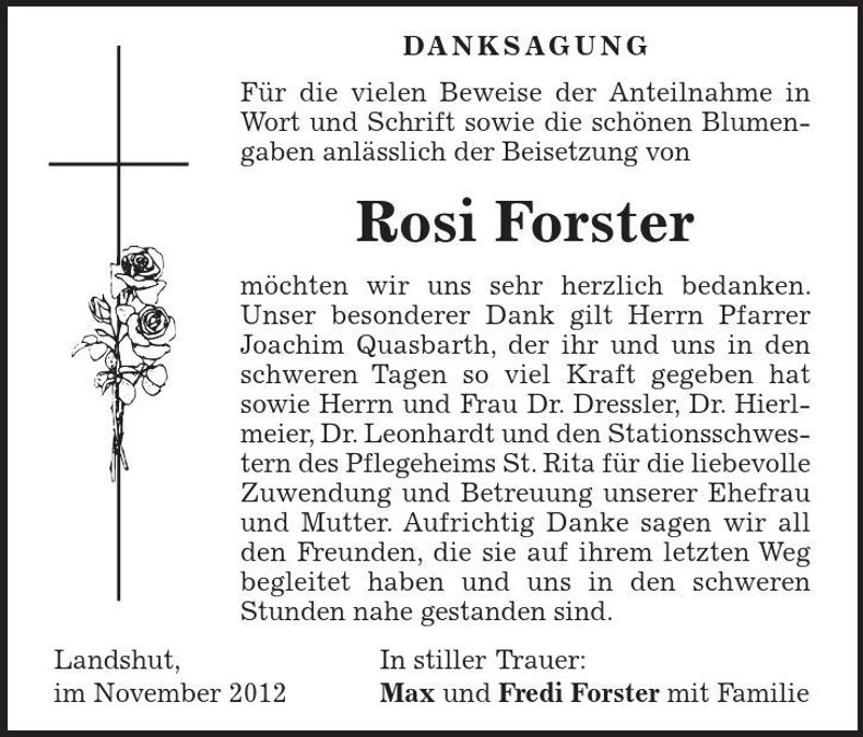 Traueranzeige Rosi Forster