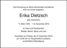Traueranzeige Erika Dietzsch