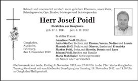 Traueranzeige Josef Poidl
