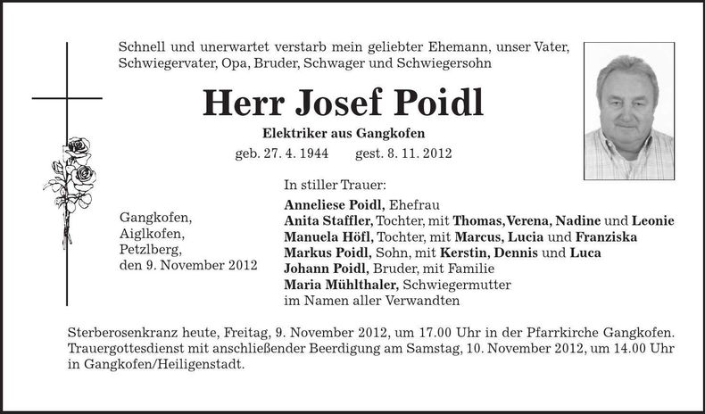 Traueranzeige Josef Poidl