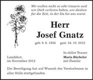 Traueranzeige Josef Gnatz