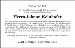 Traueranzeige Johann Kelnhofer