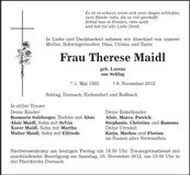 Traueranzeige Therese Maidl