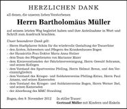 Traueranzeige Bartholomäus Müller