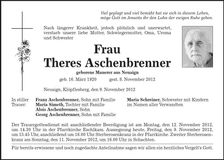 Traueranzeige Theres Aschenbrenner