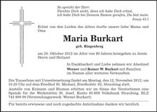 Traueranzeige Maria Burkart