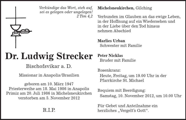 Traueranzeige Ludwig Strecker