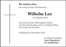 Traueranzeige Wilhelm Lax