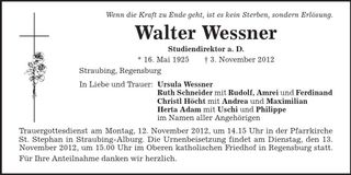Traueranzeige Walter Wessner
