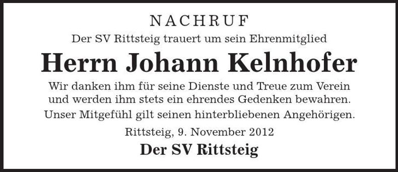 Traueranzeige Johann Kelnhofer