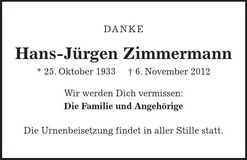 Traueranzeige Hans-Jürgen Zimmermann