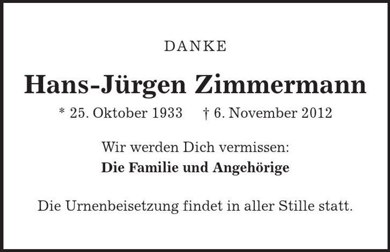 Traueranzeige Hans-Jürgen Zimmermann