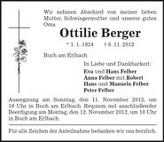 Traueranzeige Ottilie Berger