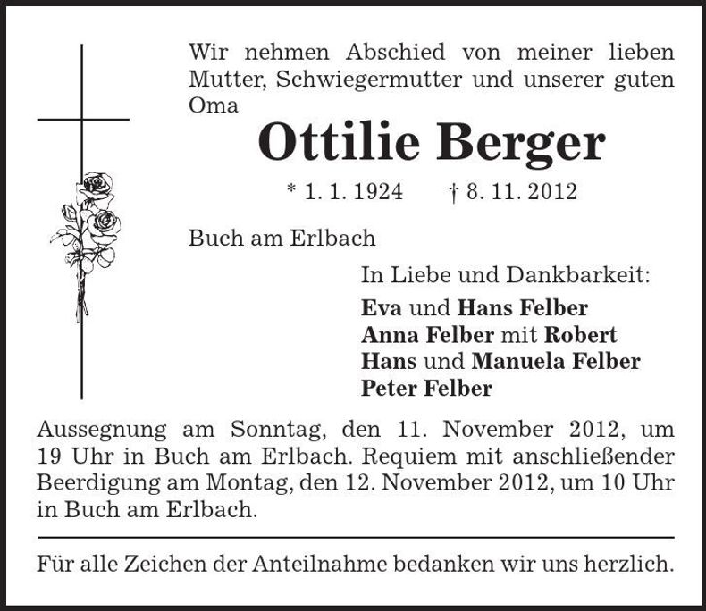 Traueranzeige Ottilie Berger