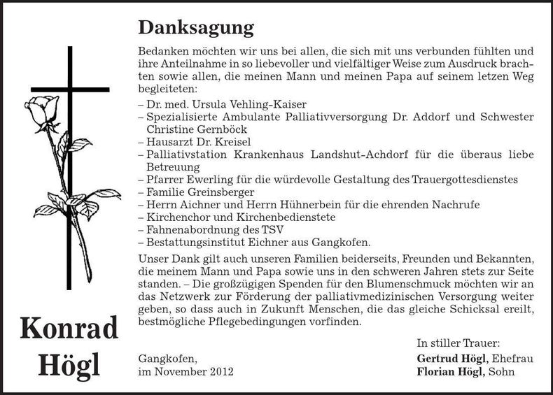 Traueranzeige Konrad Högl