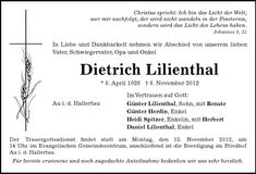 Traueranzeige Dietrich Lilienthal
