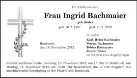 Traueranzeige Ingrid Bachmaier