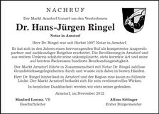 Traueranzeige Hans-Jürgen Dr. Ringel