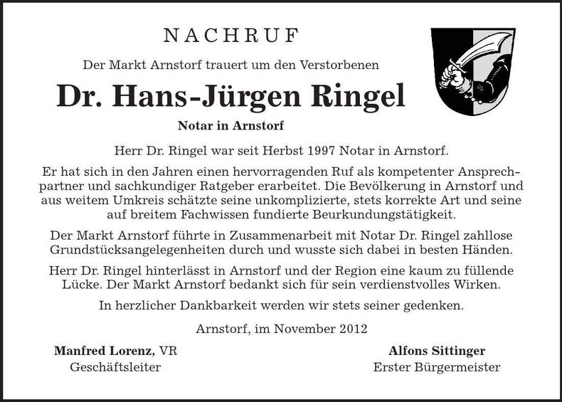 Traueranzeige Hans-Jürgen Dr. Ringel
