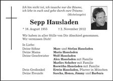 Traueranzeige Sepp Hausladen