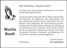 Traueranzeige Martin Ranft