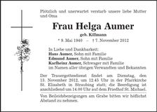 Traueranzeige Helga Aumer