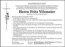 Traueranzeige Fritz Vilsmeier