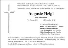 Traueranzeige Auguste Heigl