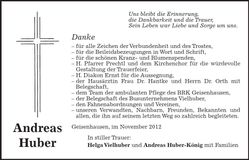Traueranzeige Andreas Huber