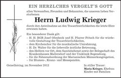 Traueranzeige Ludwig Krieger