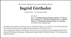 Traueranzeige Ingrid Girthofer