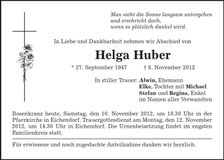 Traueranzeige Helga Huber