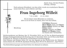 Traueranzeige Ingeborg Willeit