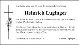 Traueranzeige Heinrich Luginger