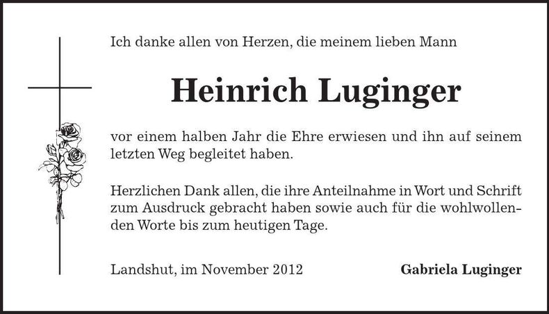 Traueranzeige Heinrich Luginger