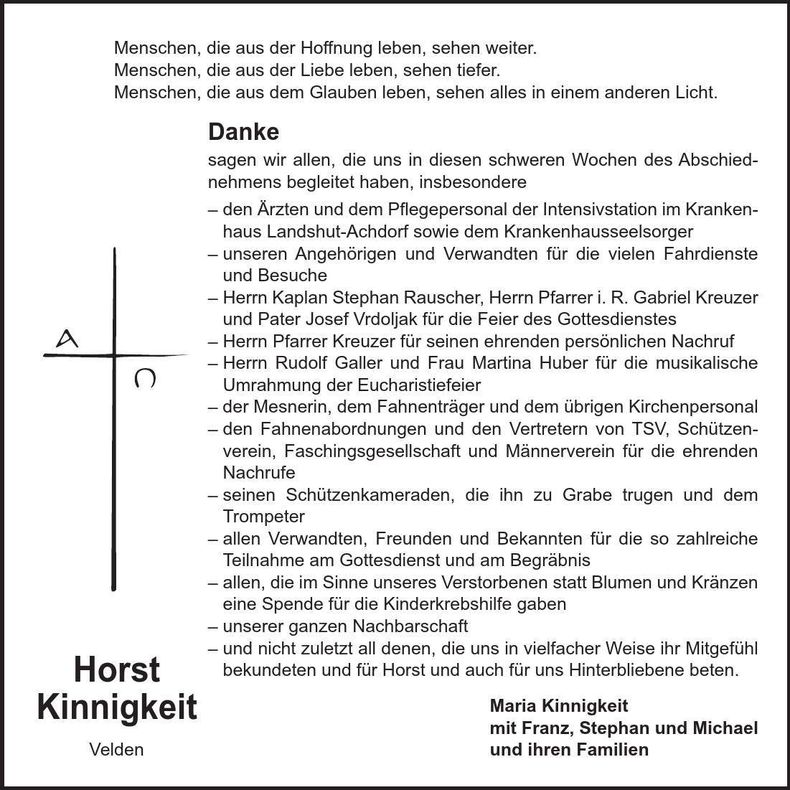 Traueranzeige Horst Kinnigkeit