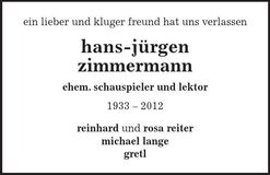 Traueranzeige Hans-Jürgen Zimmermann