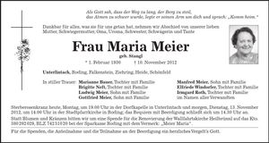 Traueranzeige Maria Meier