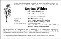 Traueranzeige Regina Wilder