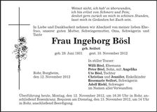 Traueranzeige Ingeborg Bösl