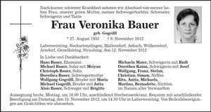 Traueranzeige Veronika Bauer