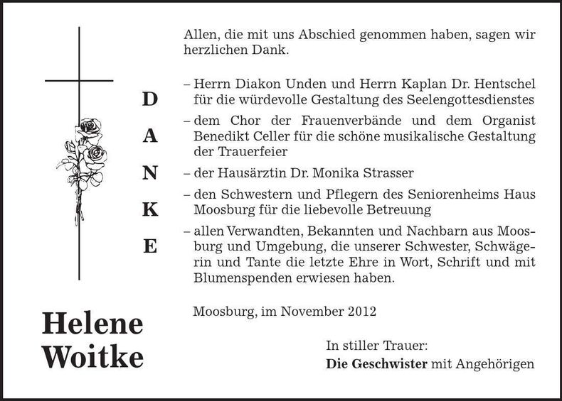 Traueranzeige Helene Woitke