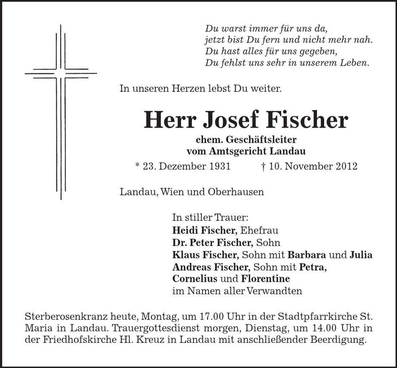 Traueranzeige Josef Fischer