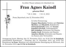 Traueranzeige Agnes Kaindl