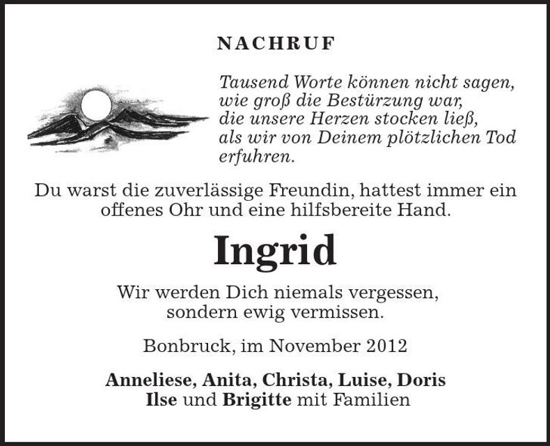 Traueranzeige Ingrid Bachmaier