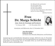 Traueranzeige Marga Schicht