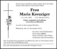 Traueranzeige Maria Kreuziger