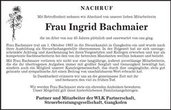 Traueranzeige Ingrid Bachmaier